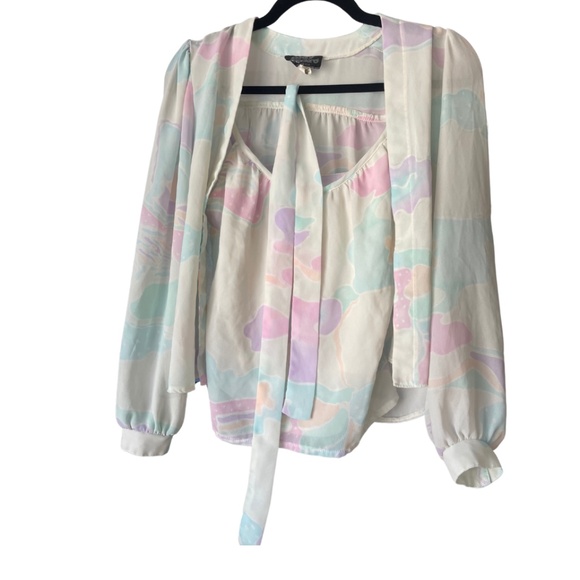 Vintage 70s Patty Woodard Floral 2 Piece Set - Tank Top and Cardigan Size Small - Picture 2 of 9